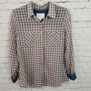 Bcbgeneration plaid chiffon button down shirt M